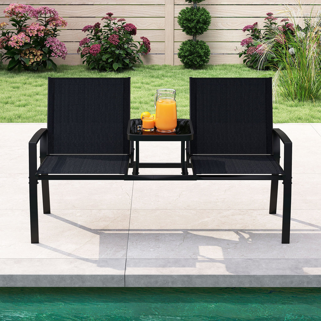 Patio Loveseat with Built-in Table - Black