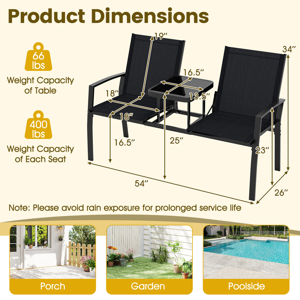 Patio Loveseat with Built-in Table - Black