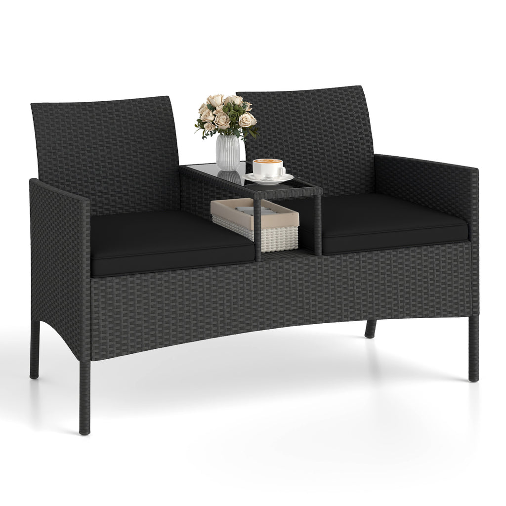 Patio Loveseat with Built-in Table for Backyard Porch