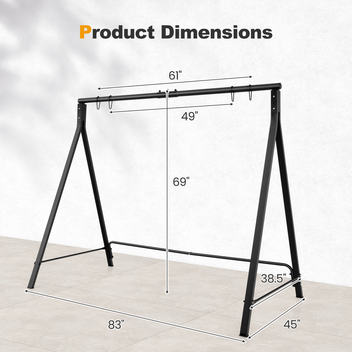 Patio Metal Swing Stand A-Shaped Structure, Black