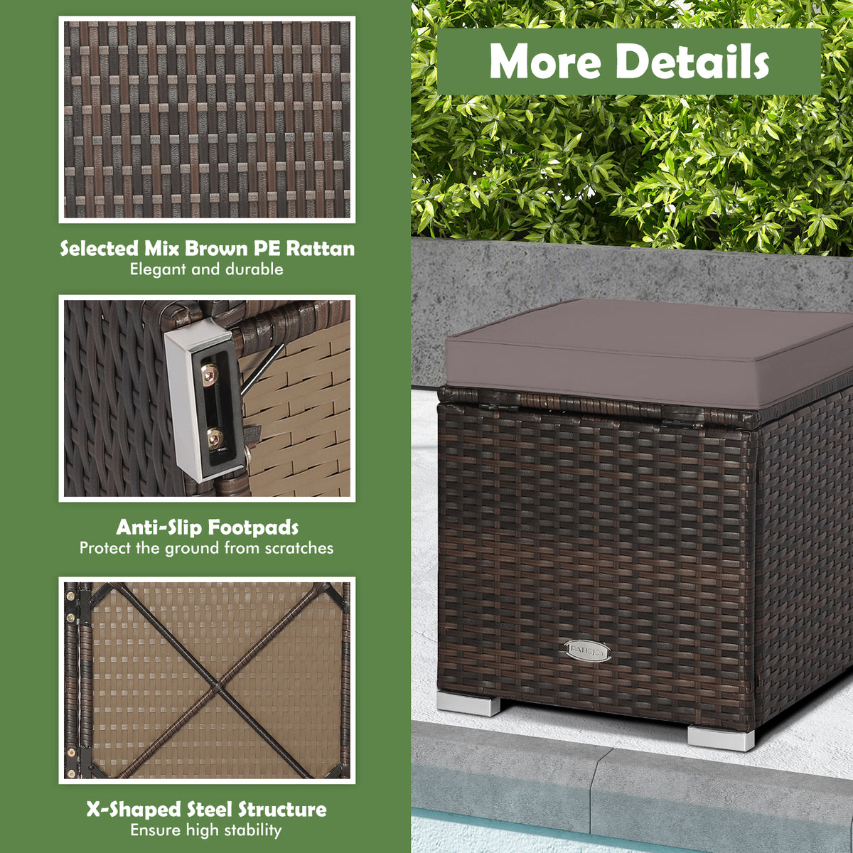 Patio Storage Ottoman with Cushion - Gray, Set of 2