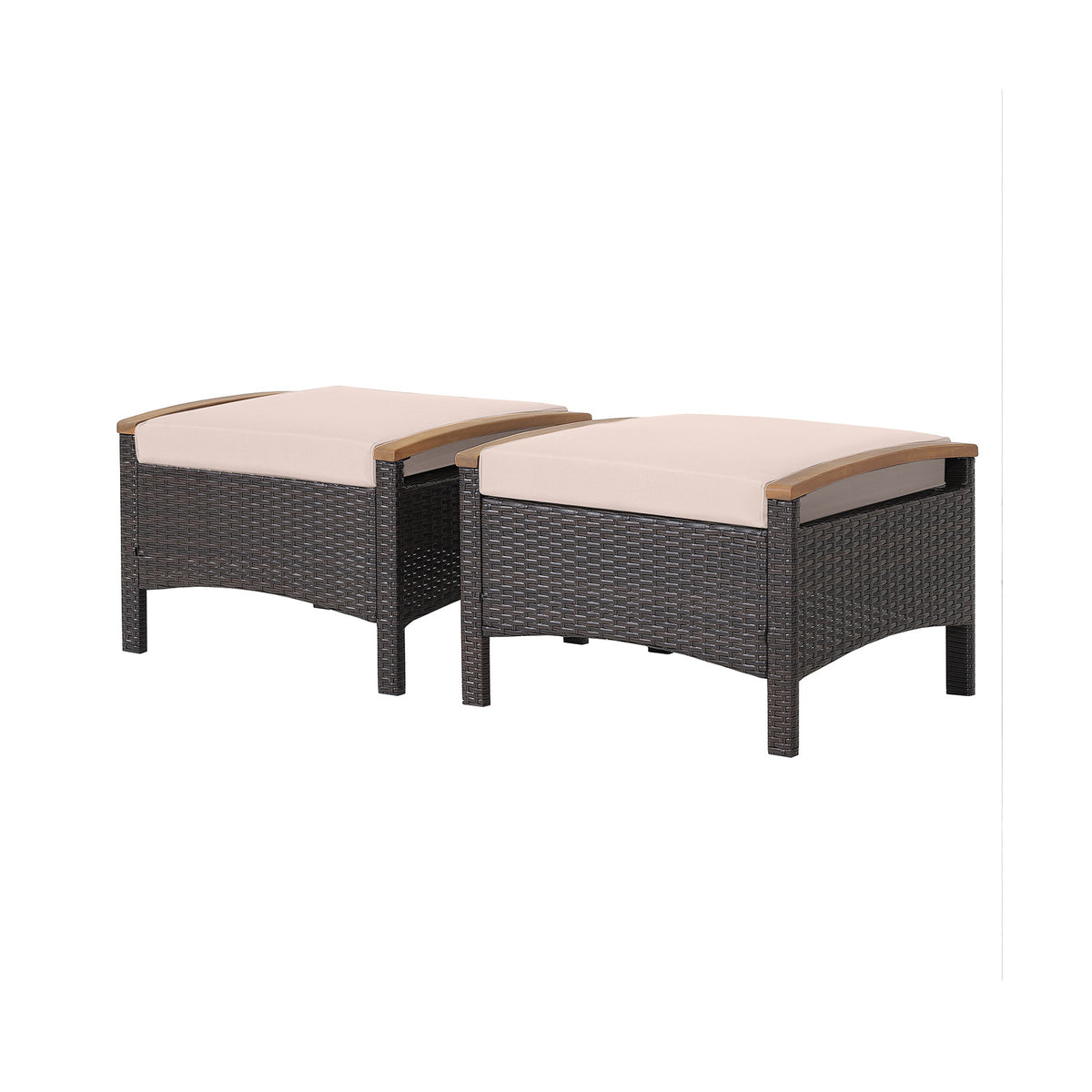 Set of 2 Wicker Patio Ottomans with Cushion - Navy