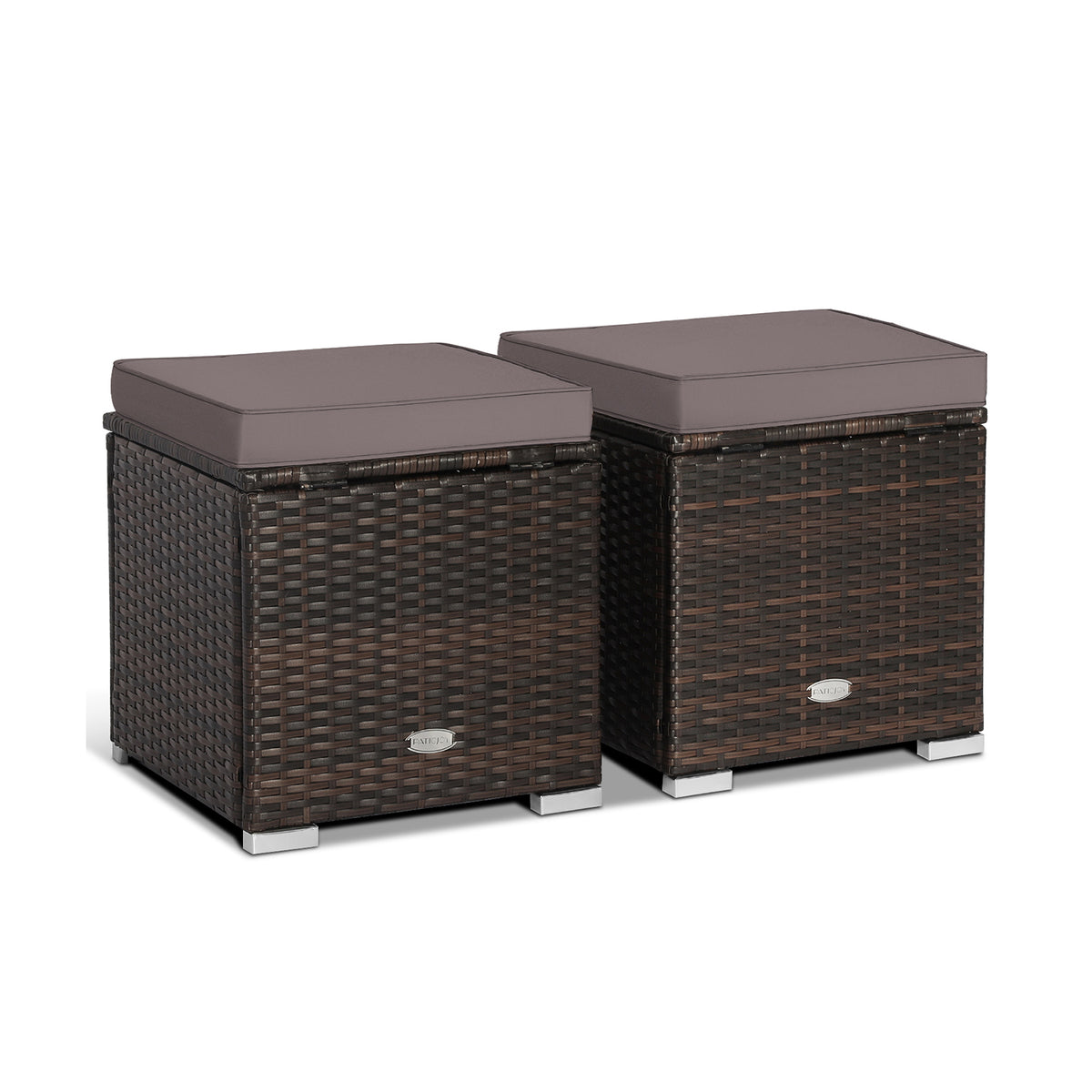 Patio Storage Ottoman with Cushion - Gray, Set of 2