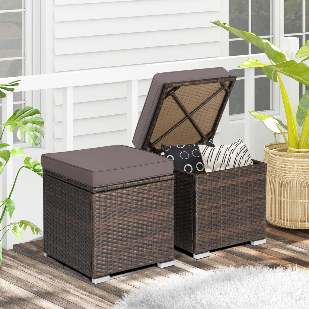 Patio Storage Ottoman with Cushion - Gray, Set of 2