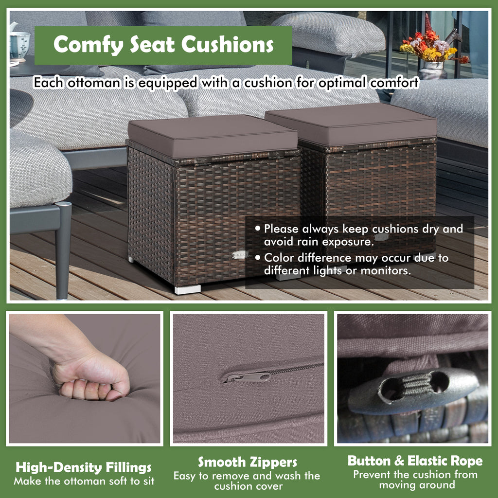 Patio Storage Ottoman with Cushion - Gray, Set of 2