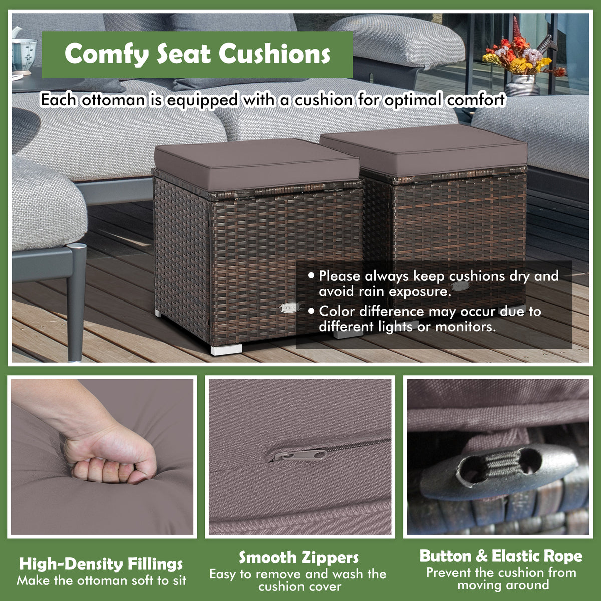 Patio Storage Ottoman with Cushion - Gray, Set of 2