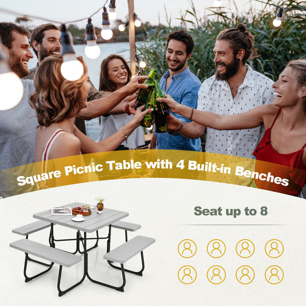 Outdoor Picnic Table with 4 Benches and Umbrella Hole