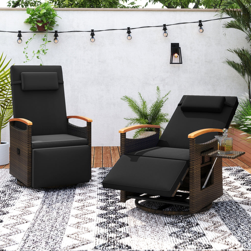 Set of 2 Patio Rattan 360° Swivel Recliner Chair with Adjustable