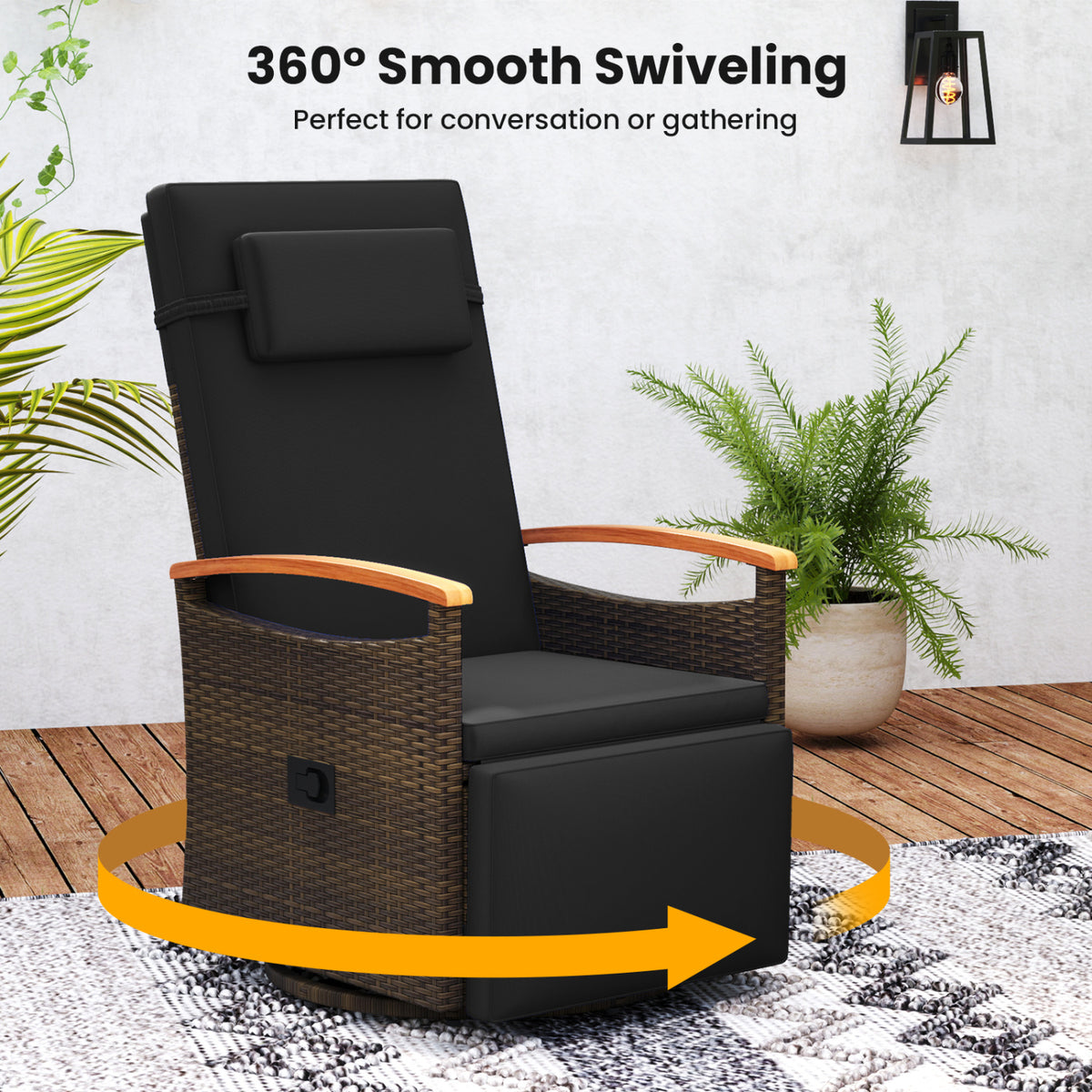 Set of 2 Patio Rattan 360° Swivel Recliner Chair with Adjustable