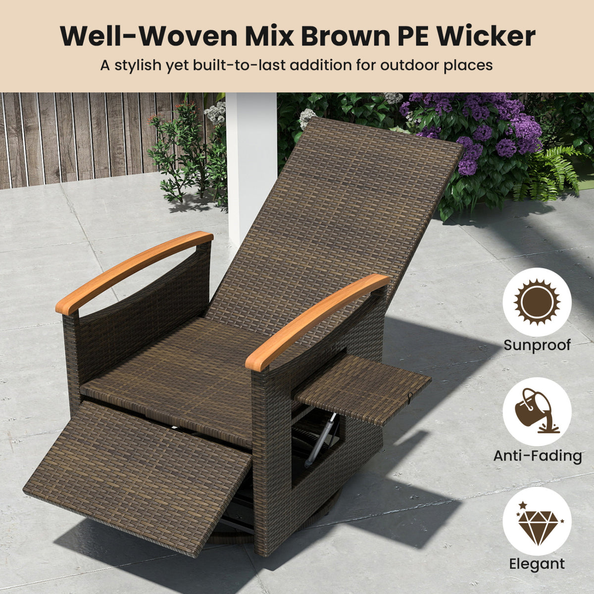 Set of 2 Patio Rattan 360° Swivel Recliner Chair with Adjustable