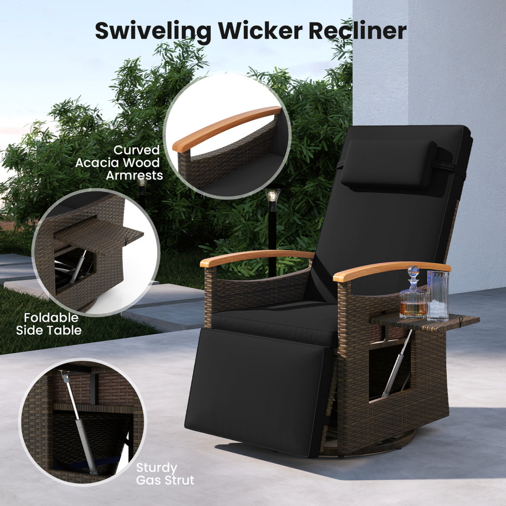 Set of 2 Patio Rattan 360° Swivel Recliner Chair with Adjustable