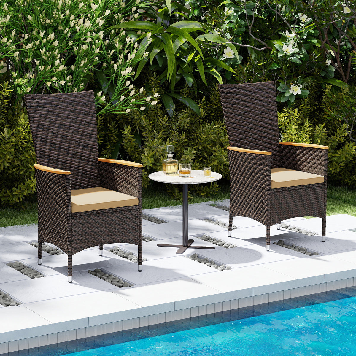 Patio Rattan Chairs Set of 4 Outdoor Wicker Dining with High Backrest