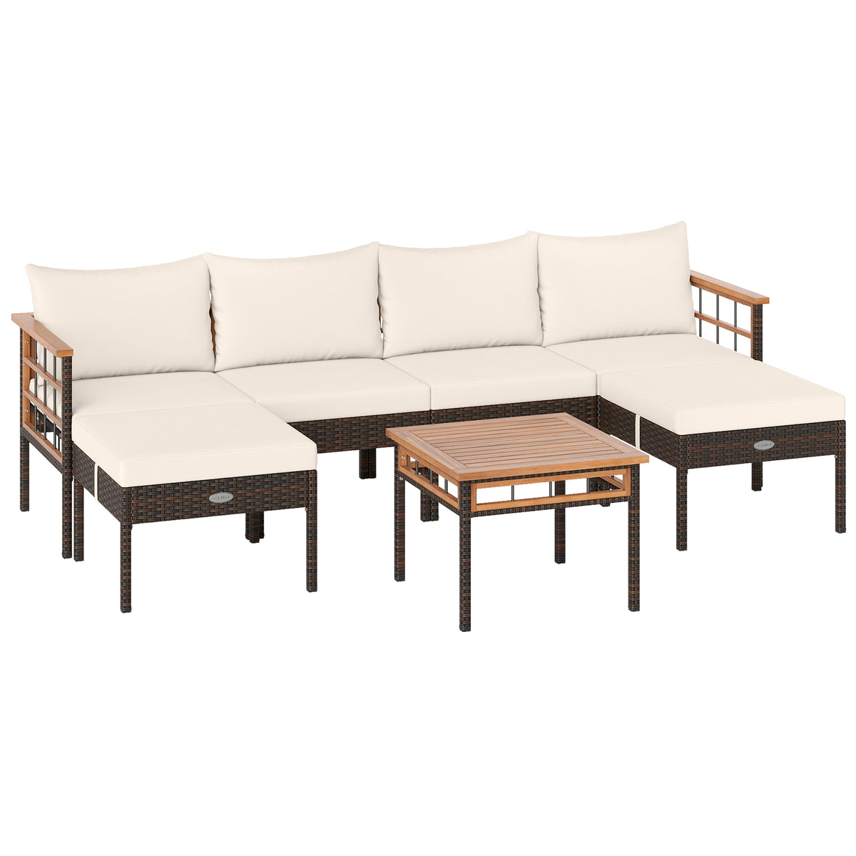 Patio Rattan Chairs with Ottomans and Side Table for Backyard