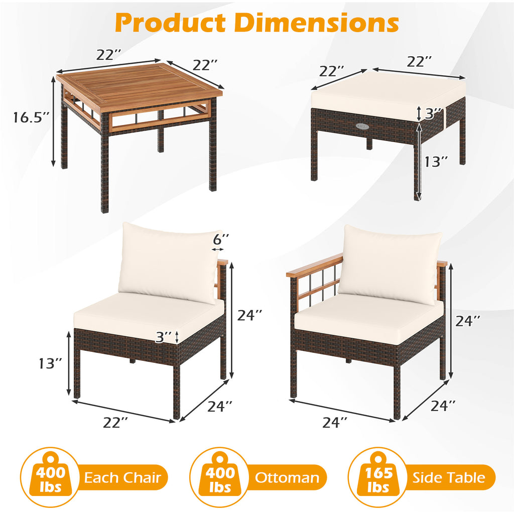 Patio Rattan Chairs with Ottomans and Side Table for Backyard