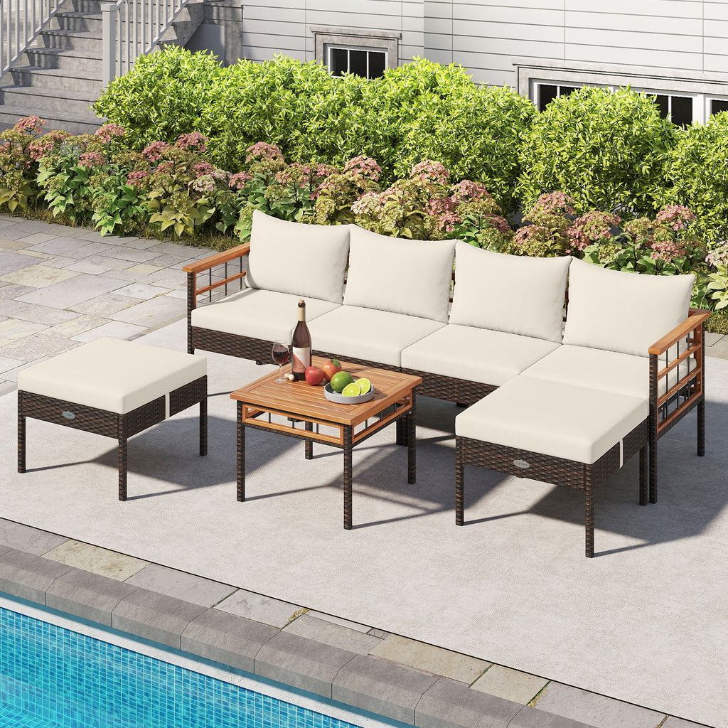 Patio Rattan Chairs with Ottomans and Side Table for Backyard