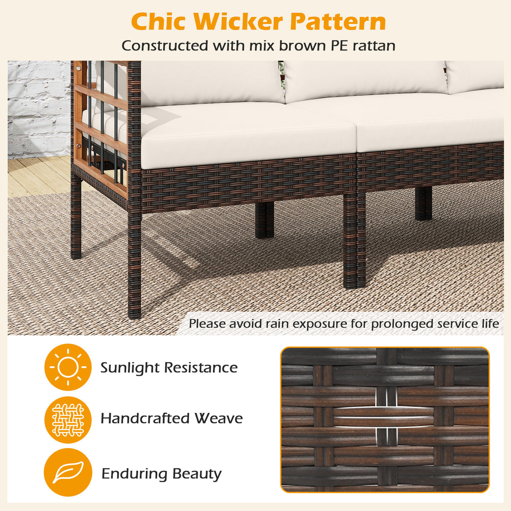 Patio Rattan Chairs with Ottomans and Side Table for Backyard
