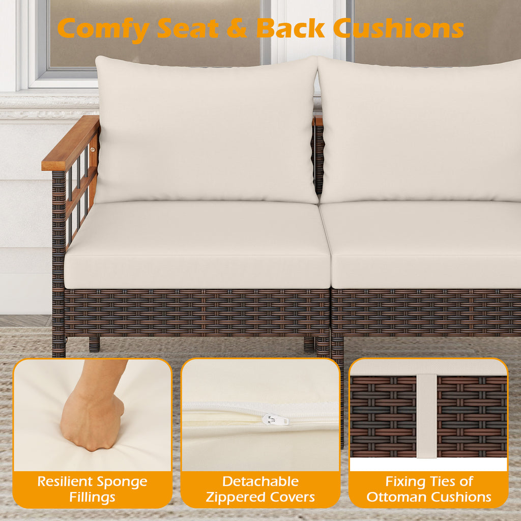 Patio Rattan Chairs with Ottomans and Side Table for Backyard