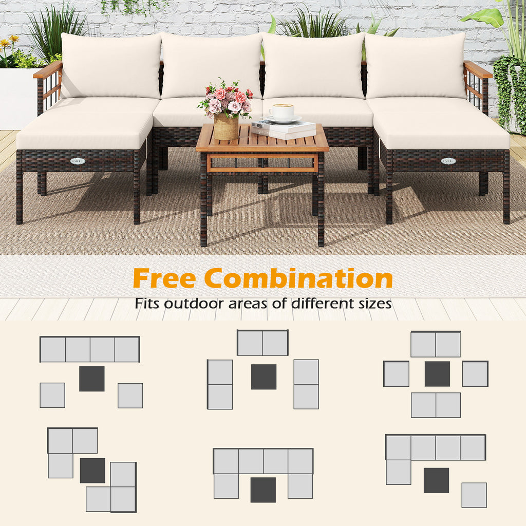 Patio Rattan Chairs with Ottomans and Side Table for Backyard