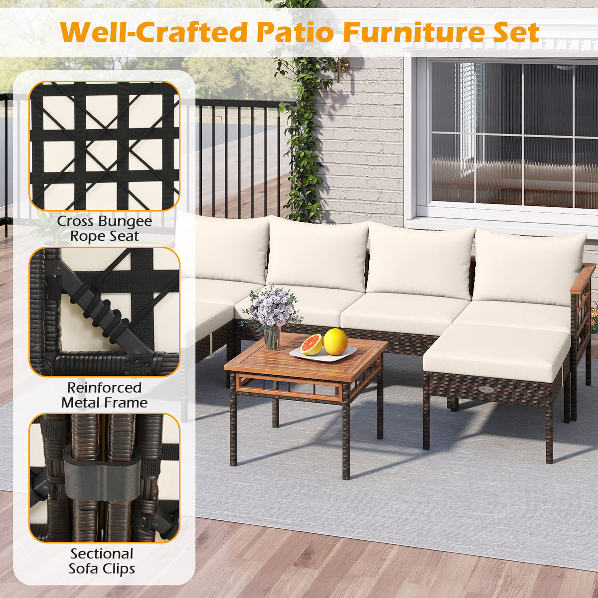 Patio Rattan Chairs with Ottomans and Side Table for Backyard