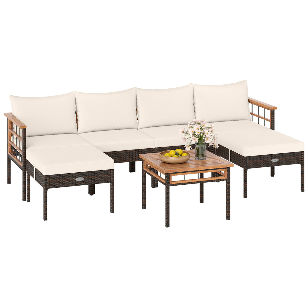 4 Pieces Patio L-Shaped Sofa Set with Cushions and Side Table