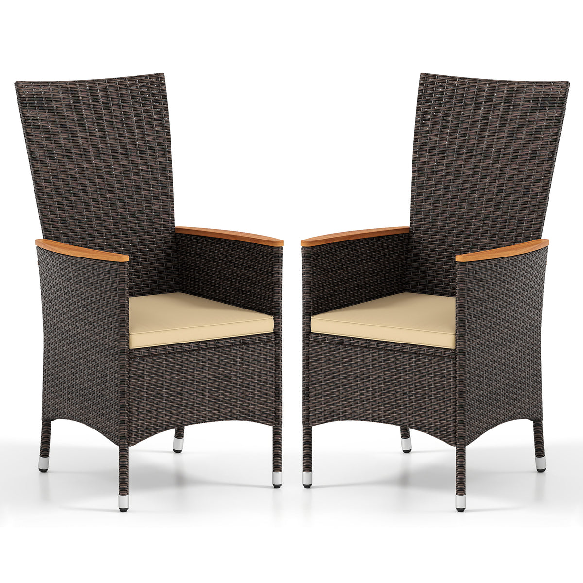Patio Rattan Dining Chairs Set of 2 with High Backrest - Beige
