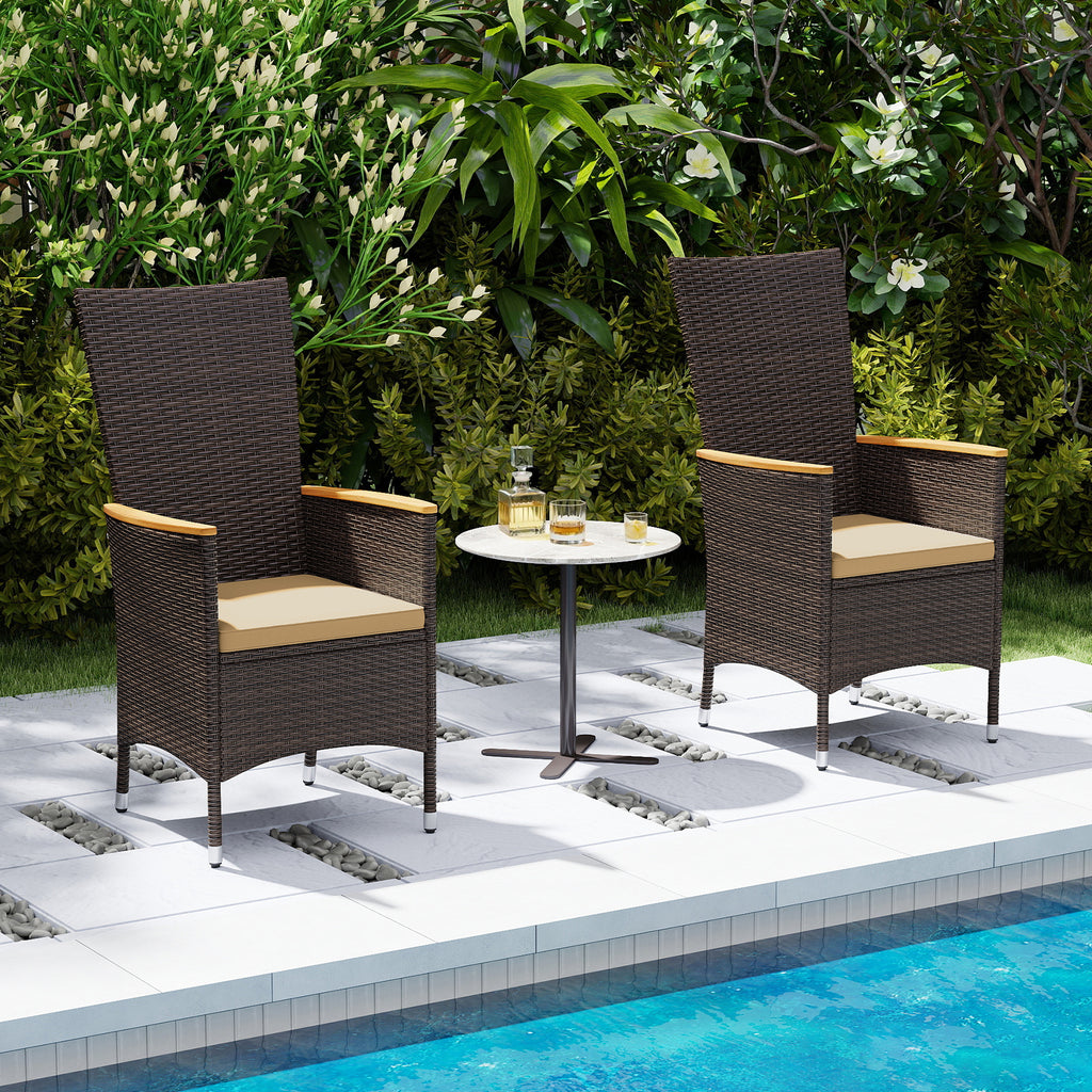 Patio Rattan Dining Chairs Set of 2 with High Backrest - Beige