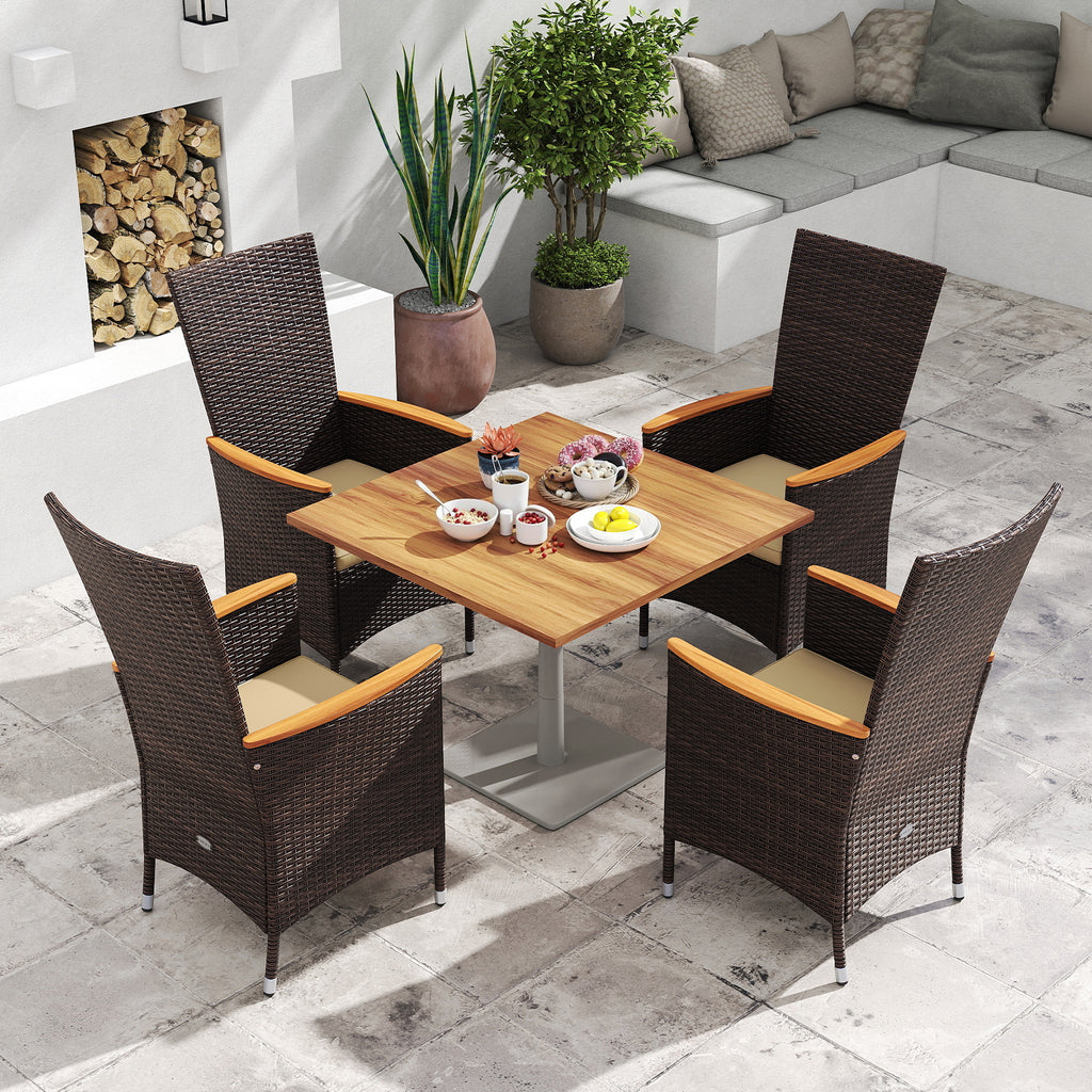 Patio Rattan Dining Chairs Set of 2 with High Backrest - Beige