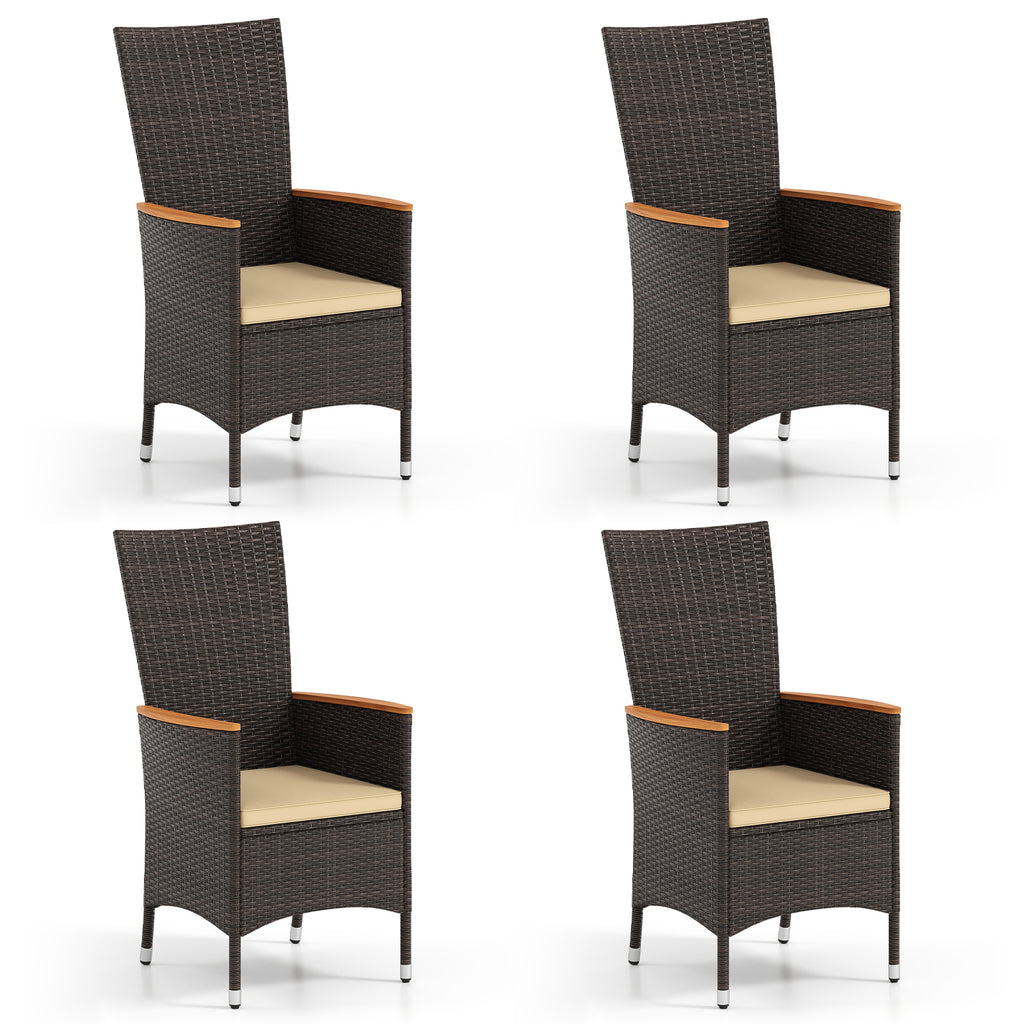 Patio Rattan Chairs Set of 4 Outdoor Wicker Dining with High Backrest