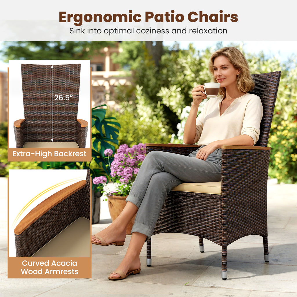 Patio Rattan Chairs Set of 4 Outdoor Wicker Dining with High Backrest