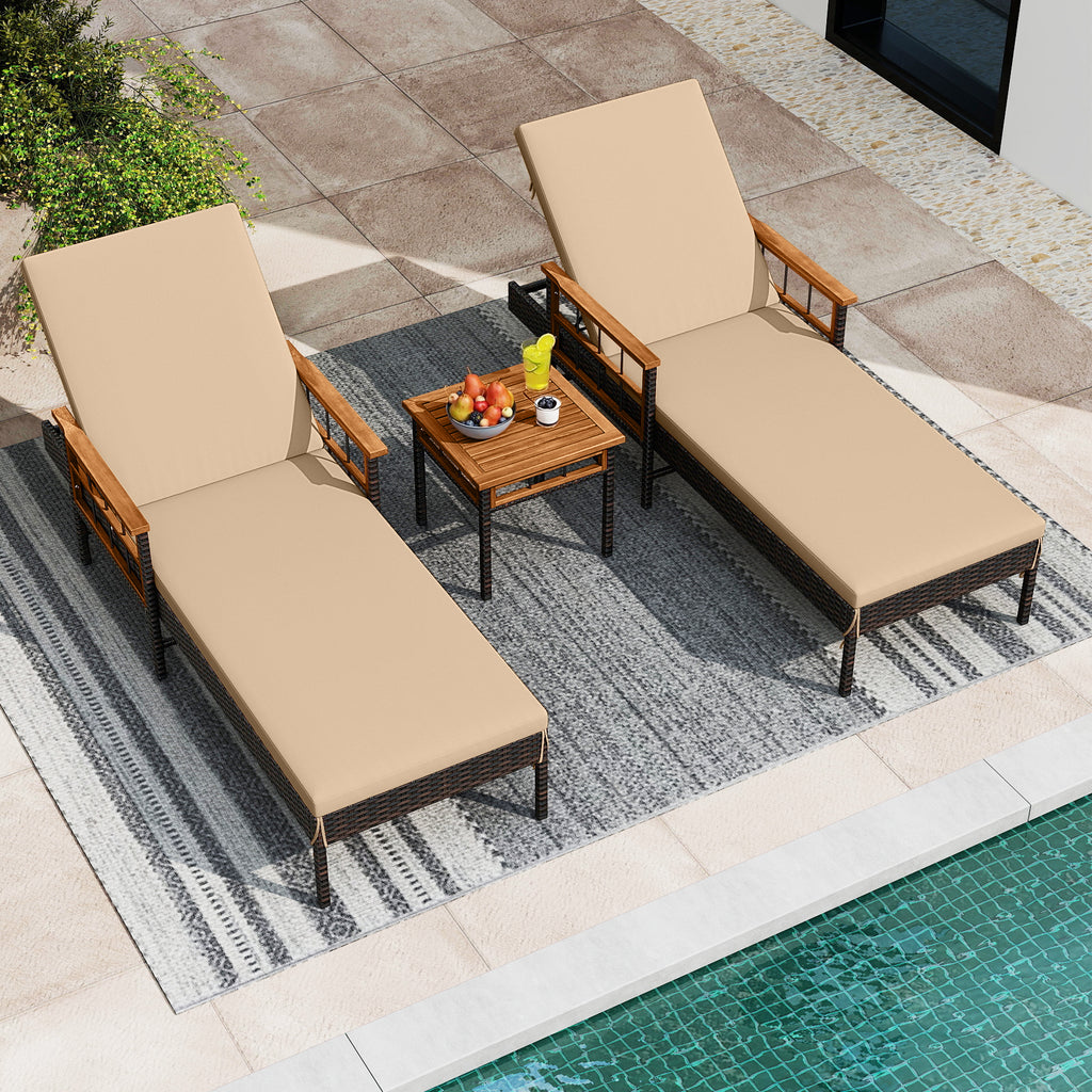 Patio Rattan Chaise Lounge with Side Table and Adjustable Backrest