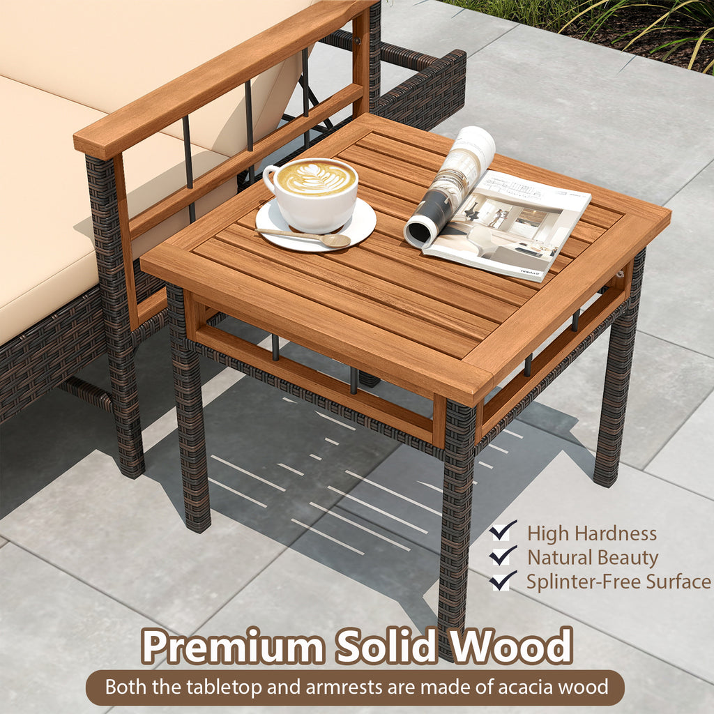 Patio Rattan Chaise Lounge with Side Table and Adjustable Backrest