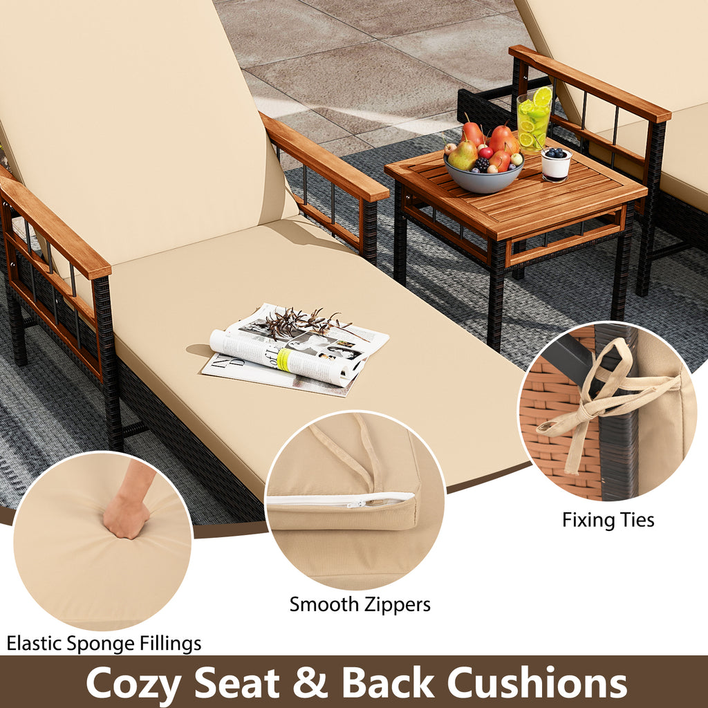 Patio Rattan Chaise Lounge with Side Table and Adjustable Backrest