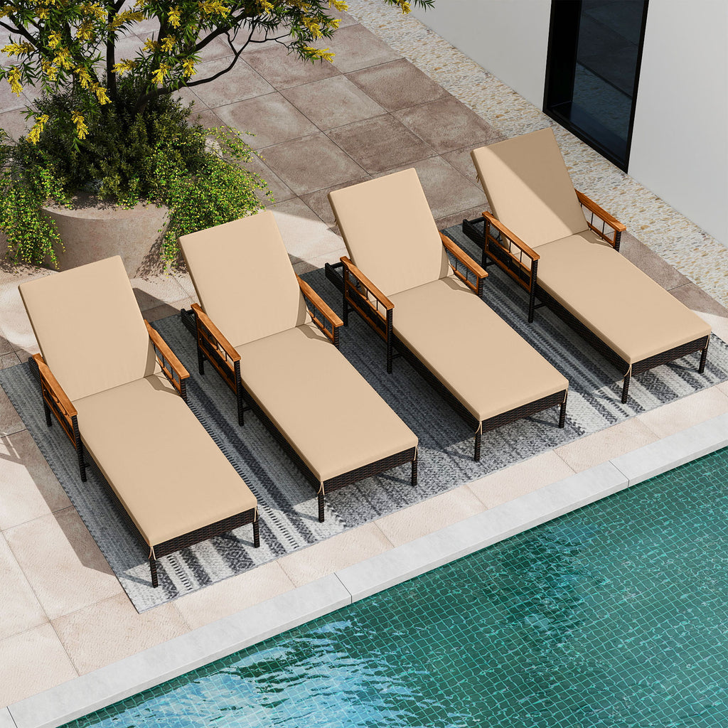 Patio Rattan Chaise Lounge with 4-Level Adjustable Backrest