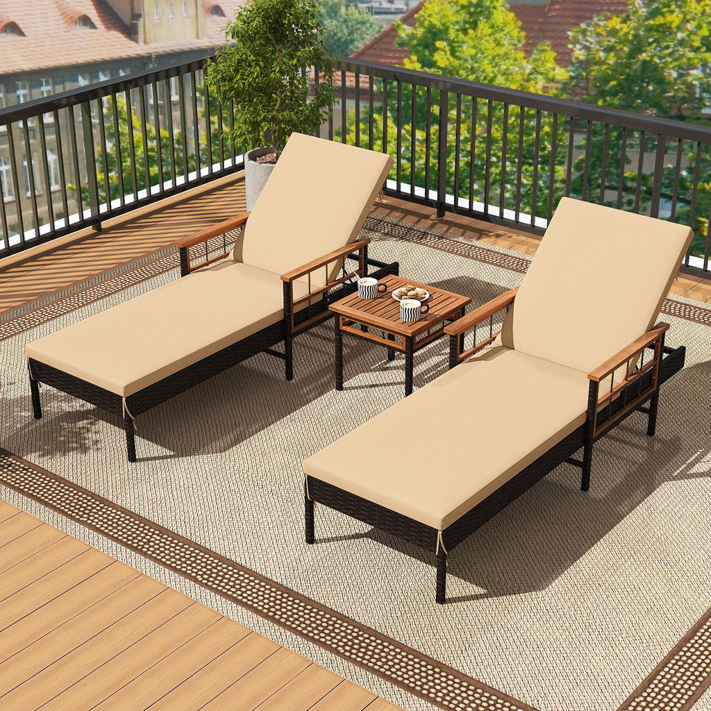 Patio Rattan Chaise Lounge with 4-Level Adjustable Backrest