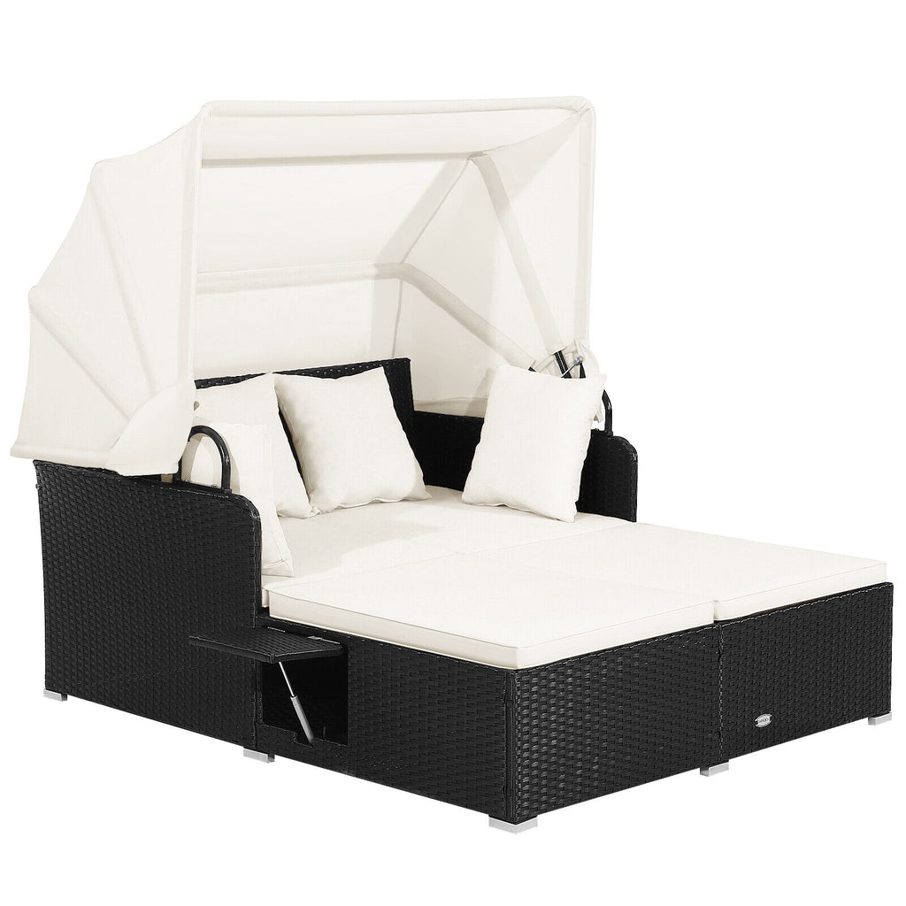 Patio Rattan Daybed with Retractable Canopy, Beige