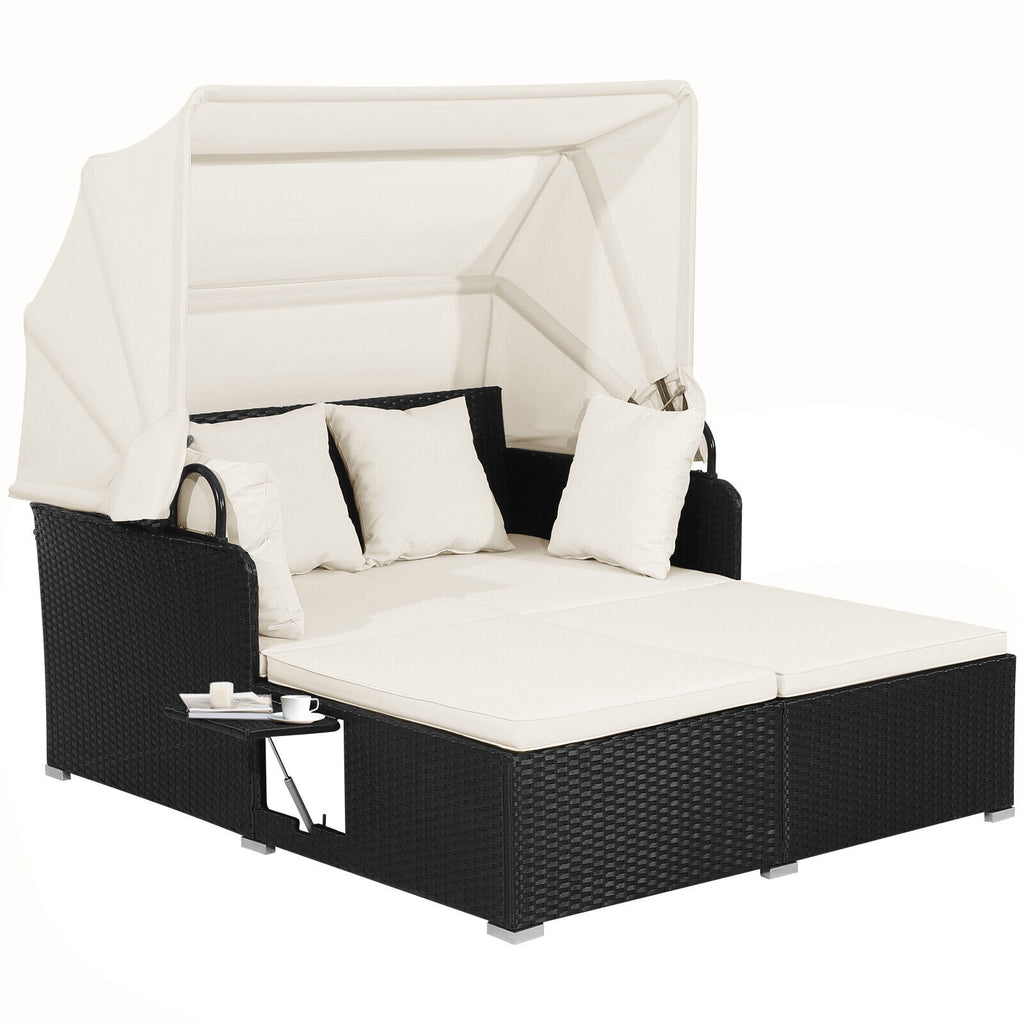 Patio Rattan Daybed with Retractable Canopy, Gray