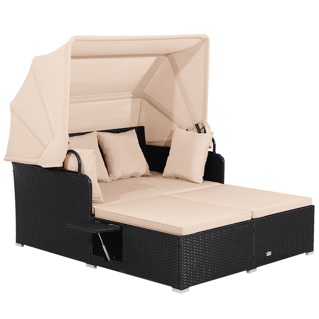 Spacious Outdoor Rattan Daybed with Upholstered Cushions and Pillows