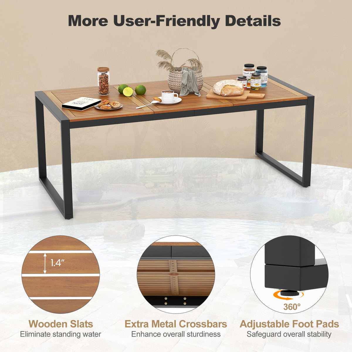 9-Piece Patio Rattan Dining Set with Acacia Wood Table - L-shaped Handrail