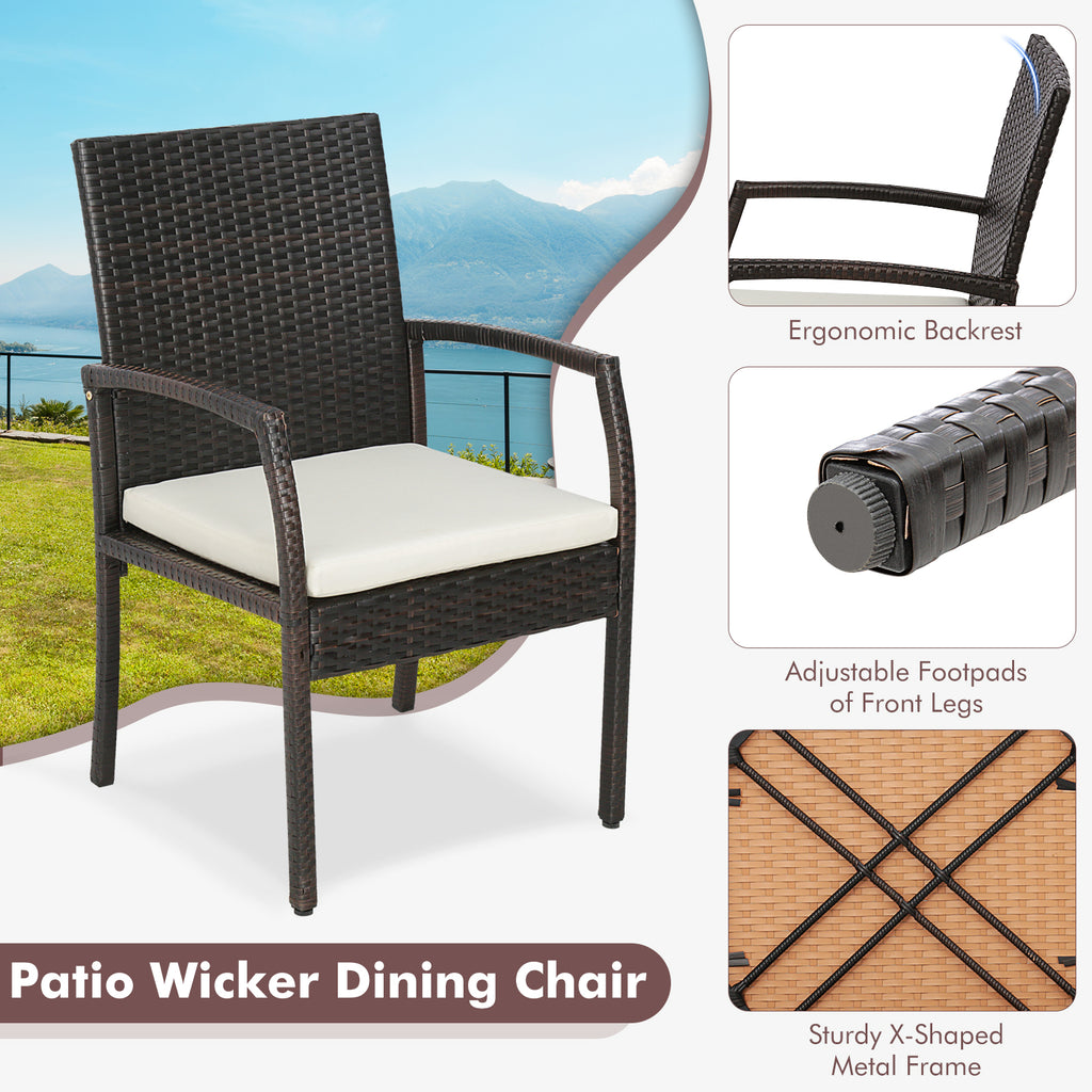 9-Piece Patio Rattan Dining Set with Acacia Wood Table - L-shaped Handrail