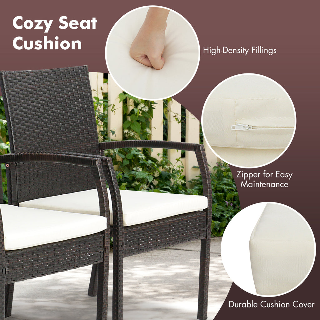 9-Piece Patio Rattan Dining Set with Acacia Wood Table - L-shaped Handrail