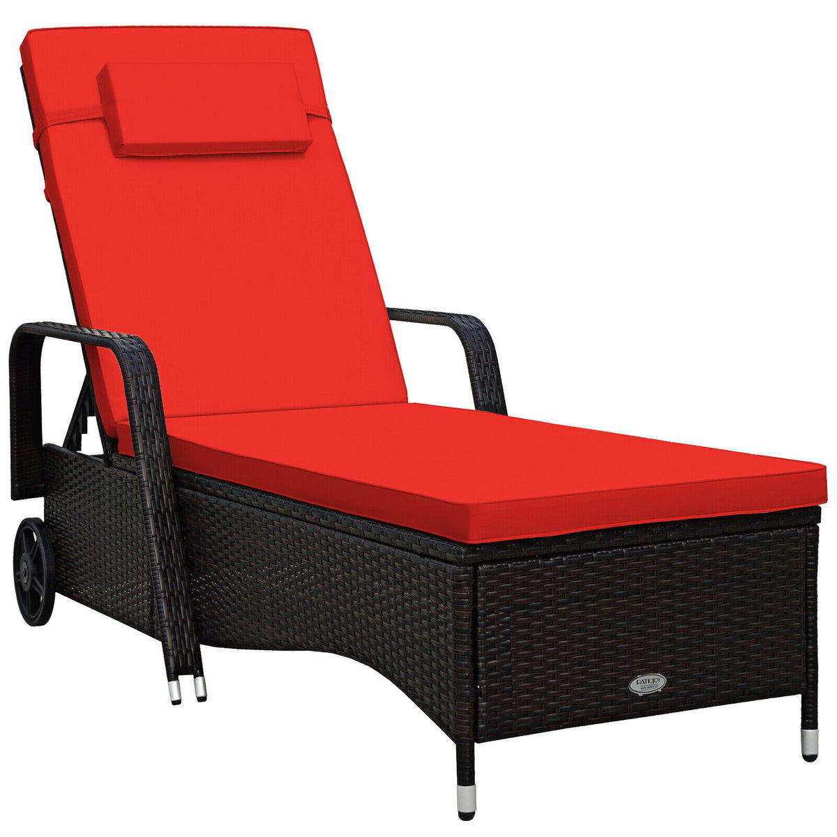 Patio Wicker Chaise Lounge Chair with Wheels - White