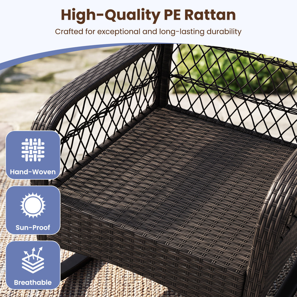 Patio Rattan Rocking Chair with Cushions - Brown, Navy