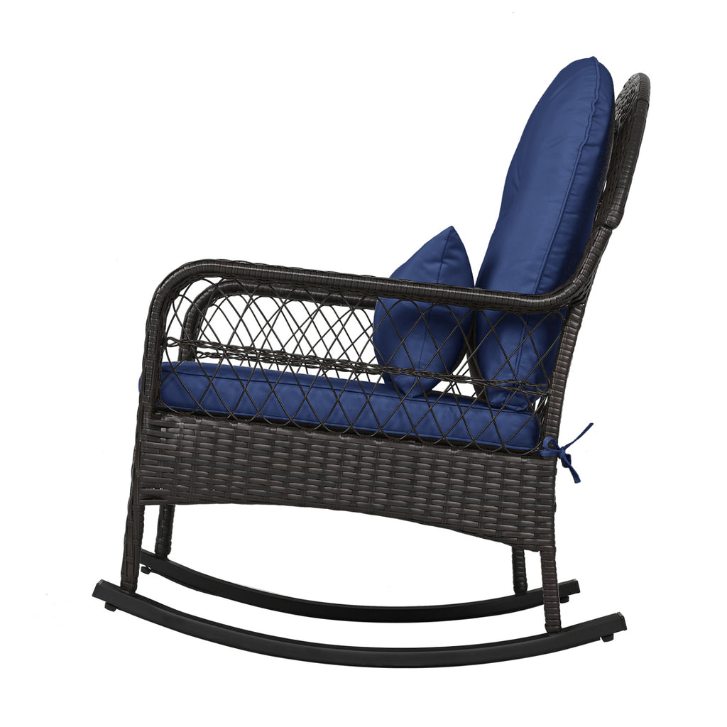 Patio Rattan Rocking Chair with Cushions - Brown, Navy