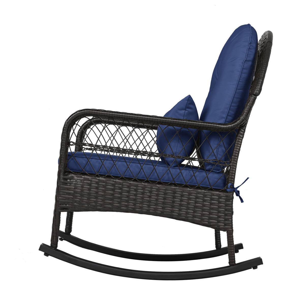 Patio Rattan Rocking Chair with Cushions - Brown, Navy