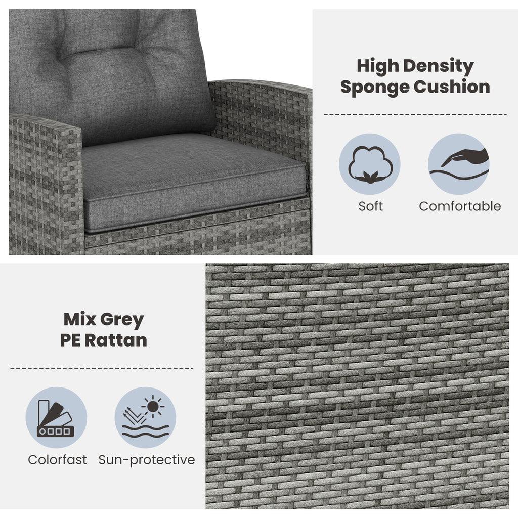 3-Piece Rattan Rocker Chair Set with Tempered Glass Table - Gray