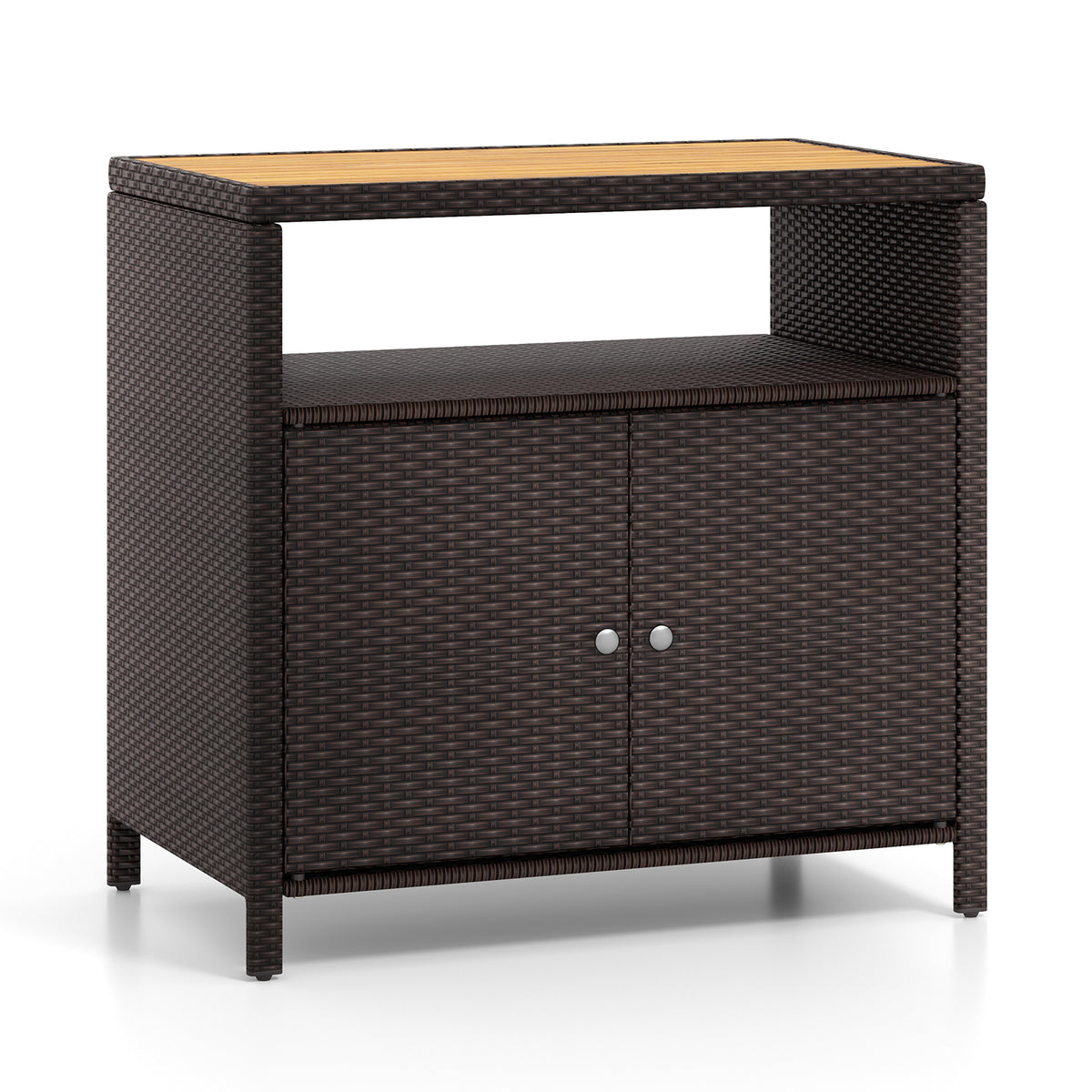 Rattan Storage Cabinet with Acacia Wood Countertop - Gray