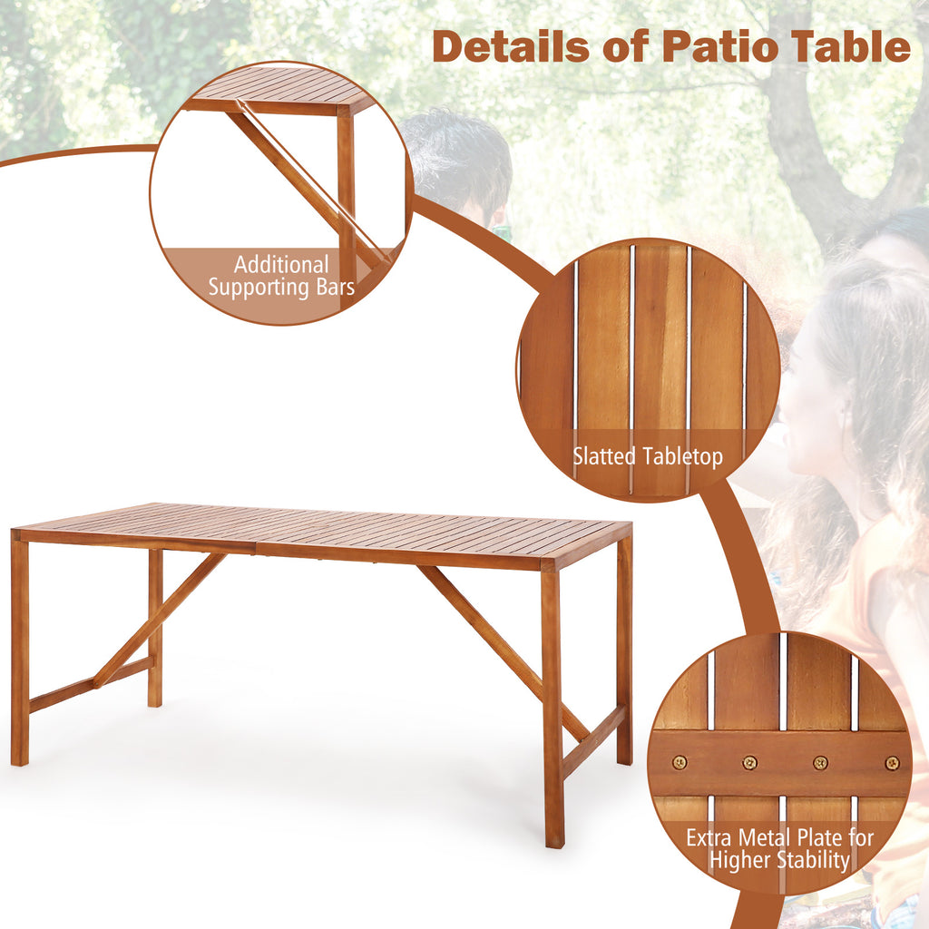 67" x 31.5" Acacia Wood Patio Dining Table with Umbrella Hole