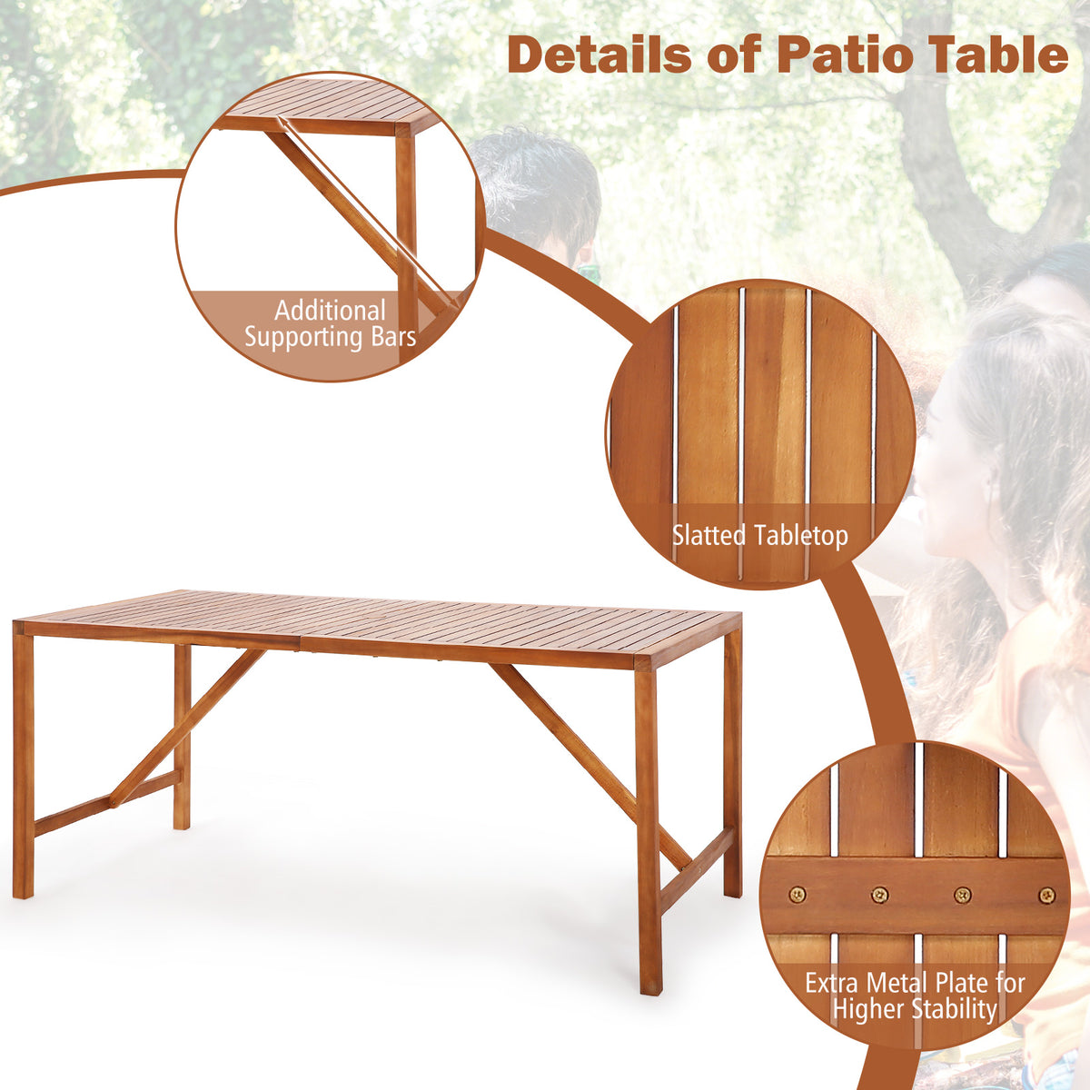 67" x 31.5" Acacia Wood Patio Dining Table with Umbrella Hole