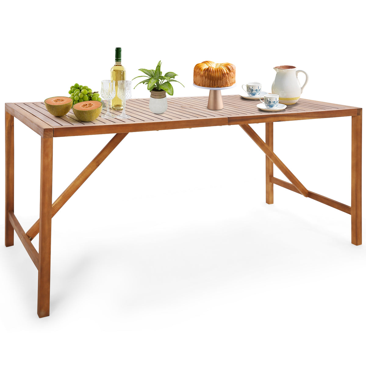67" x 31.5" Acacia Wood Patio Dining Table with Umbrella Hole