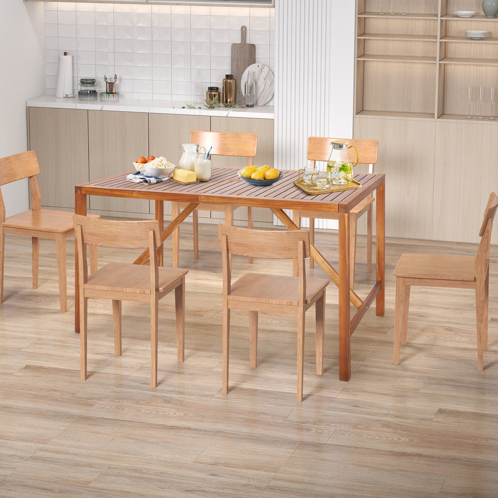 67" x 31.5" Acacia Wood Patio Dining Table with Umbrella Hole